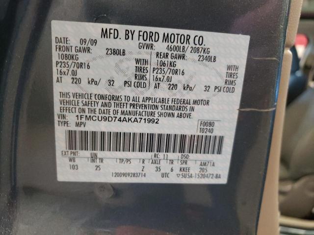 Photo 10 from auction – 2010 FORD ESCAPE XLT with VIN 1FMCU9D74AKA71992