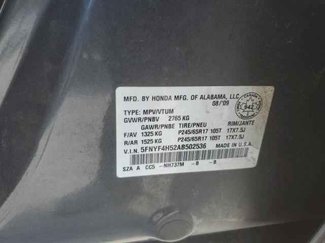 Photo 10 from auction – 2010 HONDA PILOT EXL with VIN 5FNYF4H52AB502536