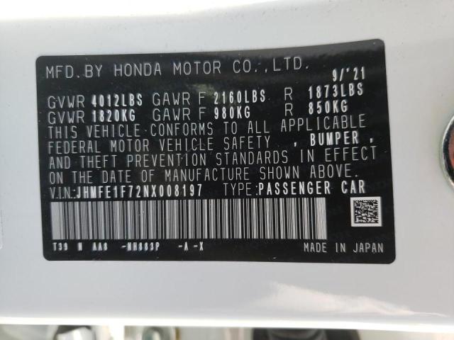 Photo 10 from auction – 2022 HONDA CIVIC EX with VIN JHMFE1F72NX008197