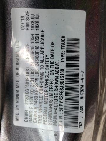 Photo 10 from auction – 2018 HONDA RIDGELINE with VIN 5FPYK3F68JB016189
