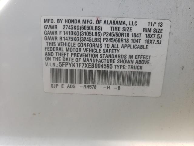 Photo 10 from auction – 2014 HONDA RIDGELINE with VIN 5FPYK1F7XEB004595