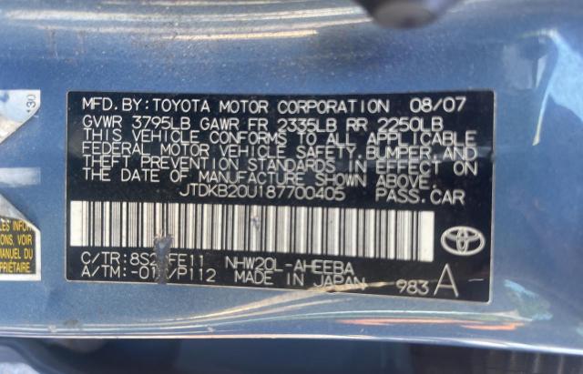 Photo 10 from auction – 2008 TOYOTA PRIUS with VIN JTDKB20U187700405
