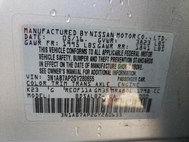 Photo 10 from auction – 2016 NISSAN SENTRA S with VIN 3N1AB7AP2GY280655