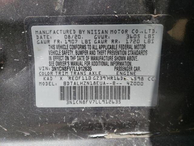 Photo 10 from auction – 2020 NISSAN VERSA SR with VIN 3N1CN8FV7LL912635