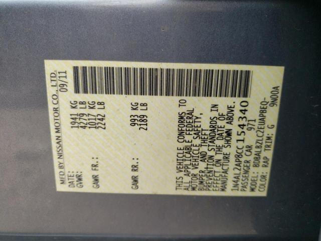 Photo 10 from auction – 2012 NISSAN ALTIMA BAS with VIN 1N4AL2AP8CC154340