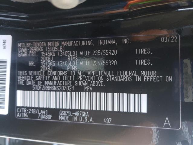 Photo 10 from auction – 2022 TOYOTA HIGHLANDER with VIN 5TDFZRBH6NS207021