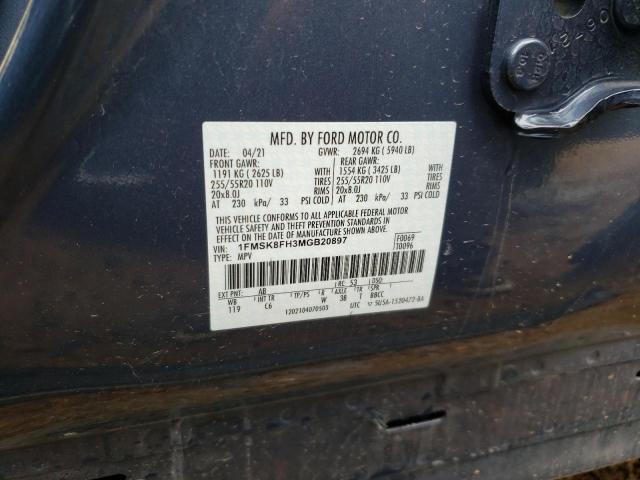 Photo 10 from auction – 2021 FORD EXPLORER L with VIN 1FMSK8FH3MGB20897
