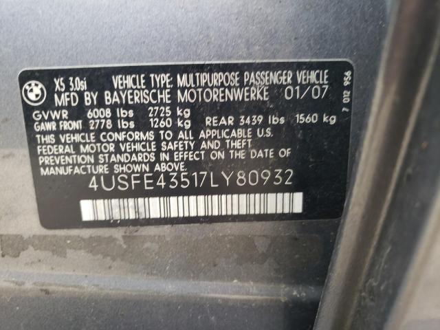 Photo 10 from auction – 2007 BMW X5 3.0I with VIN 4USFE43517LY80932
