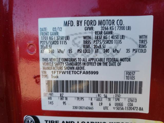 Photo 10 from auction – 2012 FORD F150 SUPER with VIN 1FTFW1ET0CFA95999