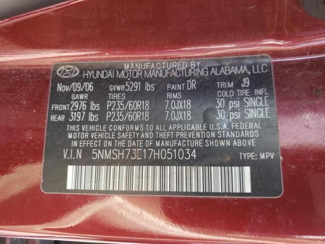 Photo 10 from auction – 2007 HYUNDAI SANTA FE S with VIN 5NMSH73E17H051034