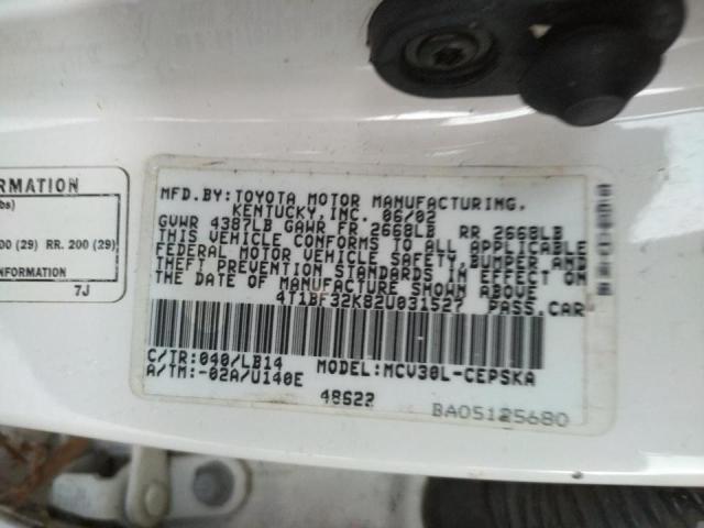 Photo 10 from auction – 2002 TOYOTA CAMRY LE with VIN 4T1BF32K82U031527