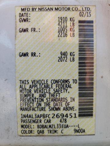 Photo 10 from auction – 2015 NISSAN ALTIMA 2.5 with VIN 1N4AL3AP8FC269451
