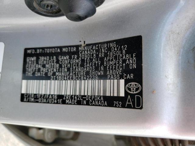 Photo 10 from auction – 2012 TOYOTA COROLLA BA with VIN 2T1BU4EE9CC842239