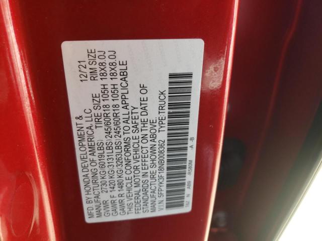 Photo 10 from auction – 2022 HONDA RIDGELINE with VIN 5FPYK3F18NB008362