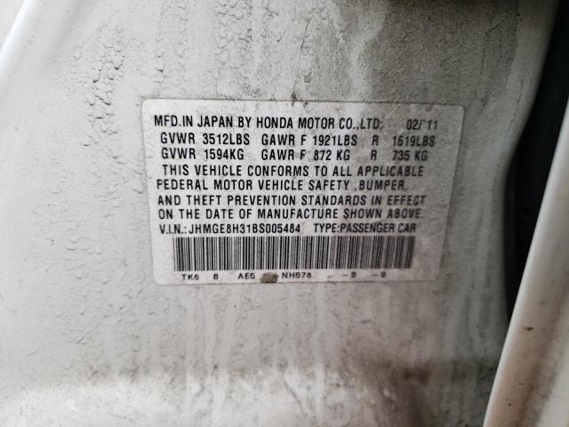 Photo 10 from auction – 2011 HONDA FIT with VIN JHMGE8H31BS005484