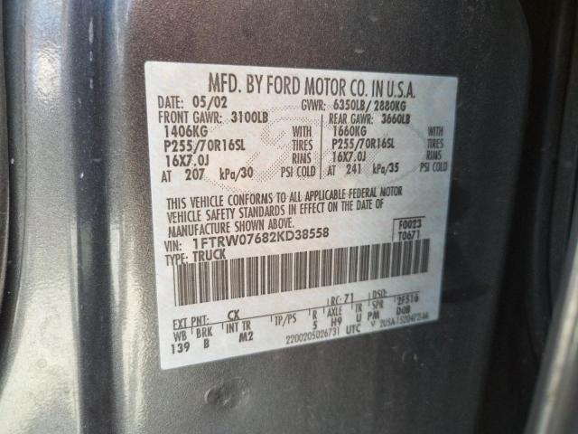 Zdjęcie 10 z aukcji – 2002 FORD F150 SUPER z VIN 1FTRW07682KD38558