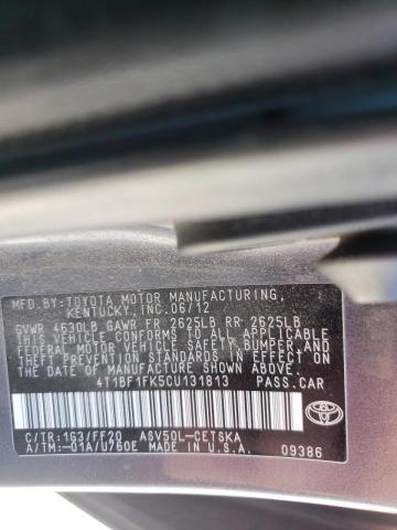Photo 10 from auction – 2012 TOYOTA CAMRY BASE with VIN 4T1BF1FK5CU131813
