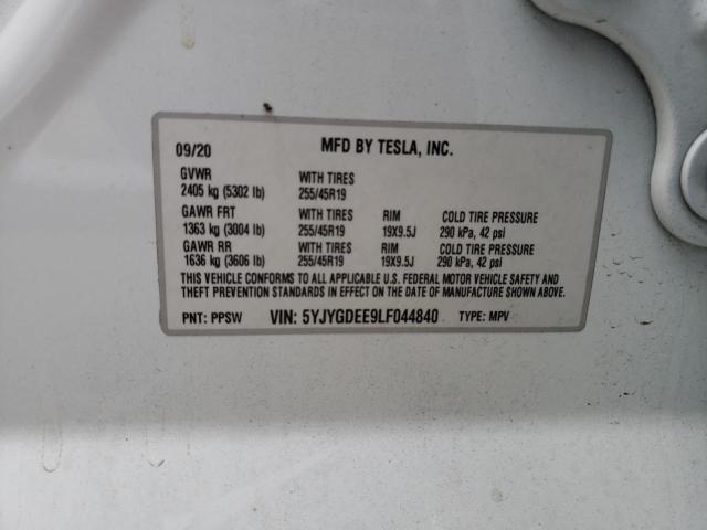 Photo 10 from auction – 2020 TESLA MODEL Y with VIN 5YJYGDEE9LF044840