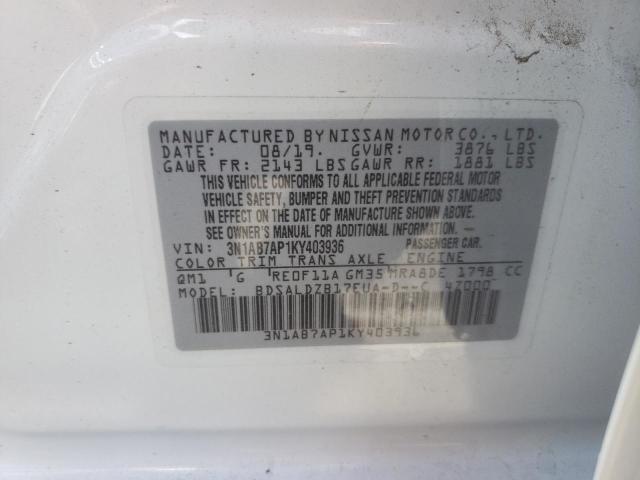 Photo 10 from auction – 2019 NISSAN SENTRA S with VIN 3N1AB7AP1KY403936