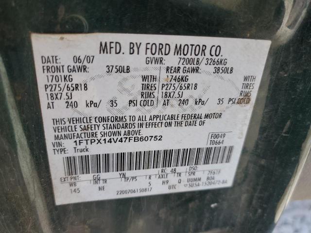 Photo 10 from auction – 2007 FORD F150 with VIN 1FTPX14V47FB60752