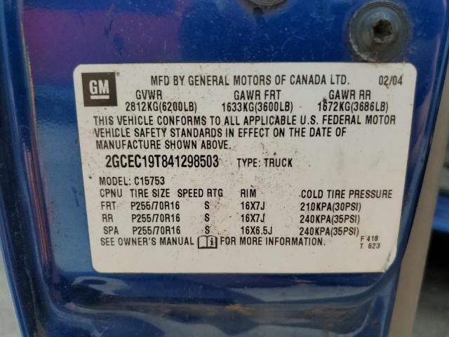 Photo 10 from auction – 2004 CHEVROLET SILVERADO with VIN 2GCEC19T841298503
