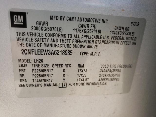 Photo 10 from auction – 2010 CHEVROLET EQUINOX LT with VIN 2CNFLEEW3A6218935