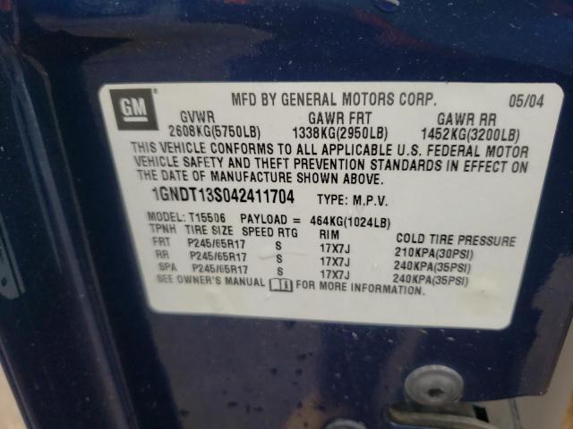 Photo 10 from auction – 2004 CHEVROLET TRAILBLAZE with VIN 1GNDT13S042411704