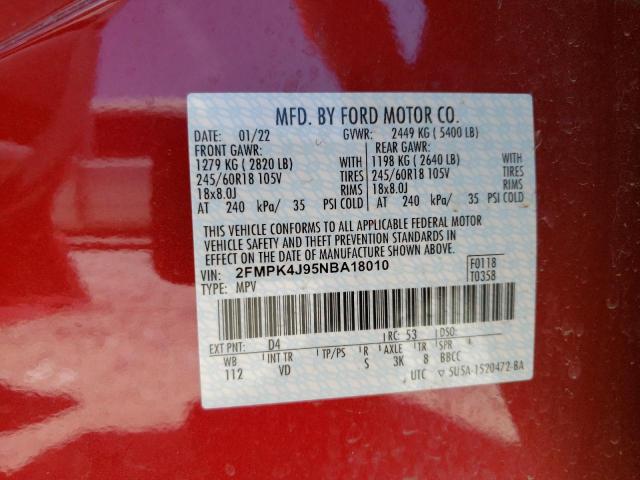 Photo 10 from auction – 2022 FORD EDGE SEL with VIN 2FMPK4J95NBA18010