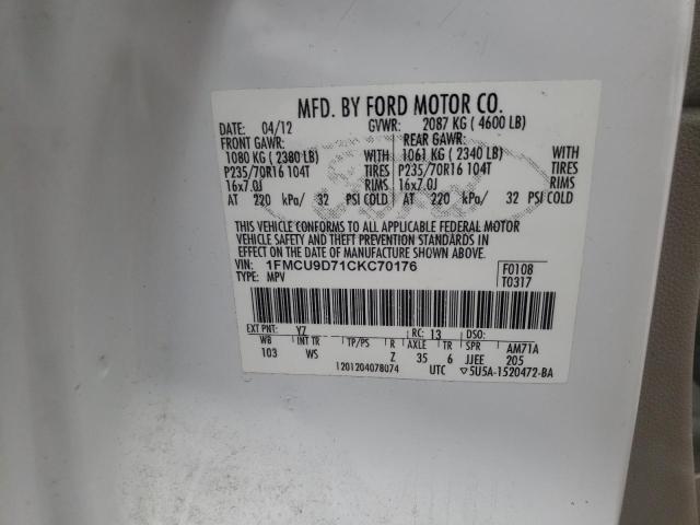 Photo 10 from auction – 2012 FORD ESCAPE XLT with VIN 1FMCU9D71CKC70176