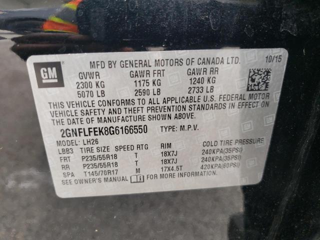 Photo 10 from auction – 2016 CHEVROLET EQUINOX LT with VIN 2GNFLFEK8G6166550