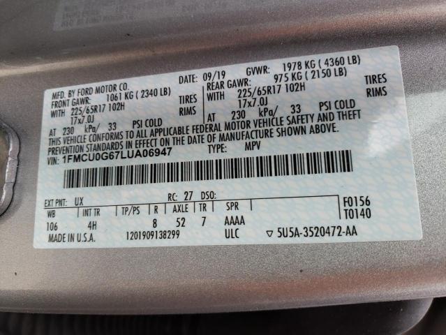 Photo 10 from auction – 2020 FORD ESCAPE SE with VIN 1FMCU0G67LUA06947