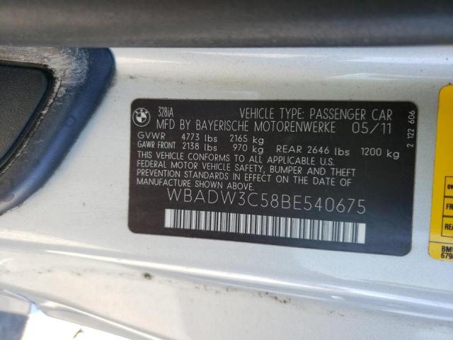 Photo 10 from auction – 2011 BMW 328 I with VIN WBADW3C58BE540675