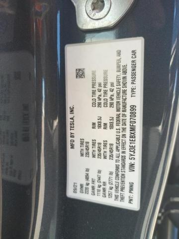 Photo 10 from auction – 2021 TESLA MODEL 3 with VIN 5YJ3E1EBXMF070899