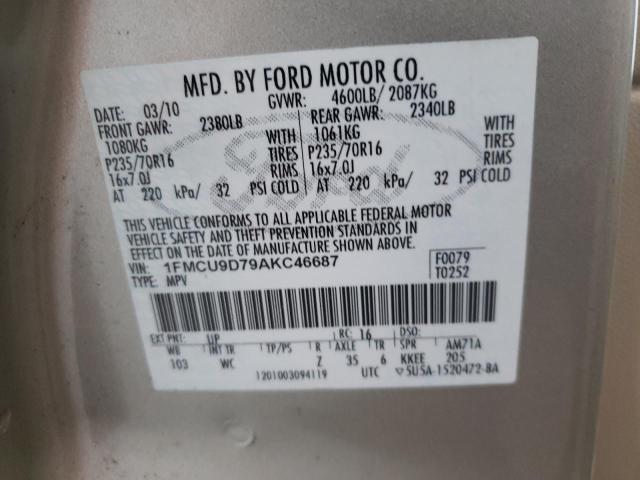 Photo 10 from auction – 2010 FORD ESCAPE XLT with VIN 1FMCU9D79AKC46687