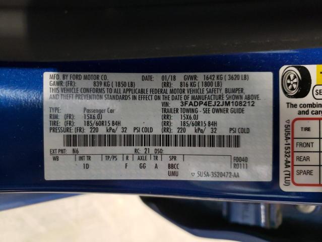 Photo 10 from auction – 2018 FORD FIESTA SE with VIN 3FADP4EJ2JM108212