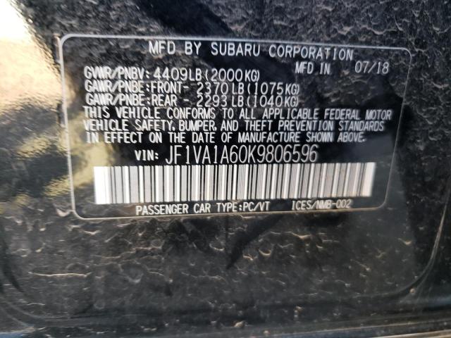 Photo 10 from auction – 2019 SUBARU WRX with VIN JF1VA1A60K9806596