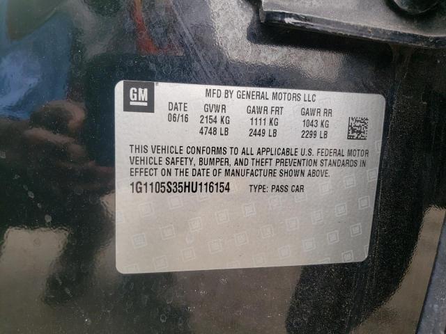 Photo 10 from auction – 2017 CHEVROLET IMPALA LT with VIN 1G1105S35HU116154