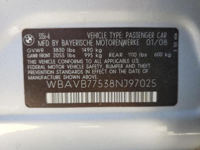 Photo 10 from auction – 2008 BMW 335 I with VIN WBAVB77538NJ97025