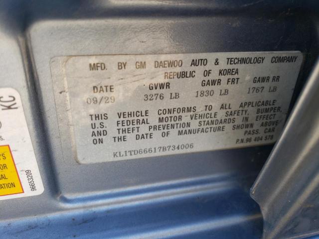 Photo 10 from auction – 2007 CHEVROLET AVEO BASE with VIN KL1TD66617B734006