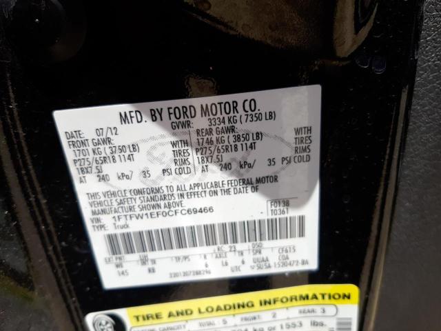 Photo 10 from auction – 2012 FORD F150 SUPER with VIN 1FTFW1EF0CFC69466
