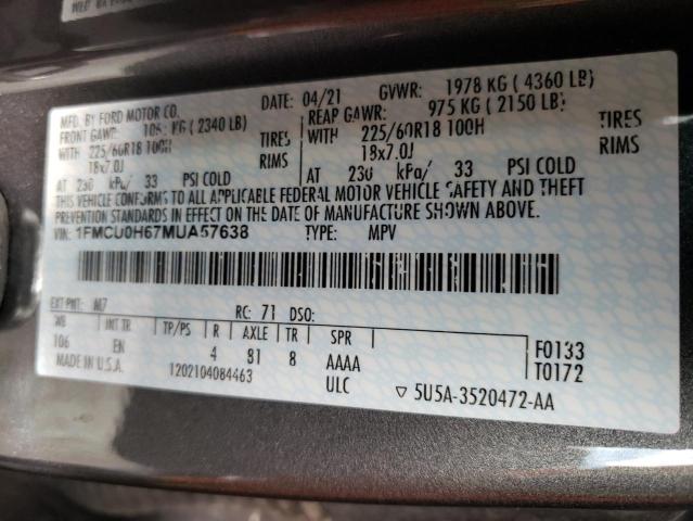 Photo 10 from auction – 2021 FORD ESCAPE SEL with VIN 1FMCU0H67MUA57638