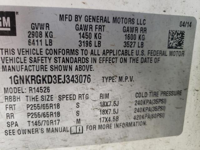 Photo 10 from auction – 2014 CHEVROLET TRAVERSE L with VIN 1GNKRGKD3EJ343076
