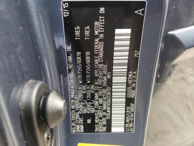 Photo 10 from auction – 2016 TOYOTA HIGHLANDER with VIN 5TDJKRFH3GS238707