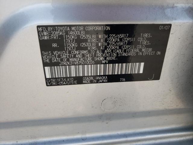 Photo 10 from auction – 2007 TOYOTA RAV4 LIMIT with VIN JTMZK31V875010026