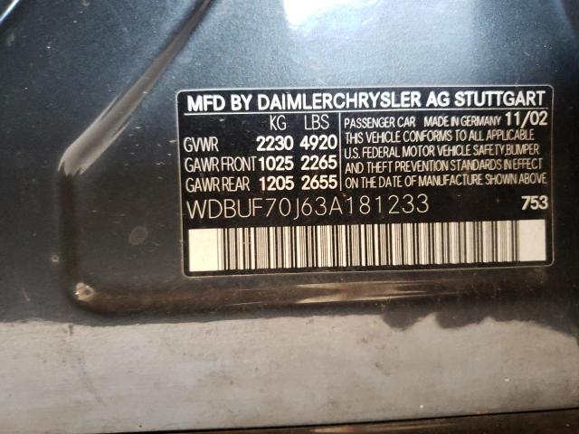 Photo 10 from auction – 2003 MERCEDES-BENZ E 500 with VIN WDBUF70J63A181233