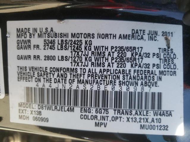 Photo 10 from auction – 2011 MITSUBISHI ENDEAVOR L with VIN 4A4JN2AS2BE030987