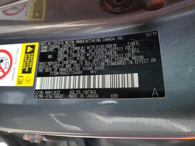 Photo 10 from auction – 2012 LEXUS RX 350 with VIN 2T2BK1BA2CC134688