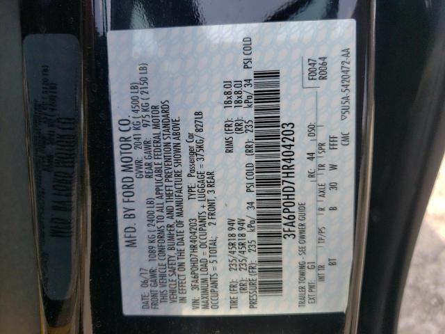 Photo 10 from auction – 2017 FORD FUSION SE with VIN 3FA6P0HD7HR404203