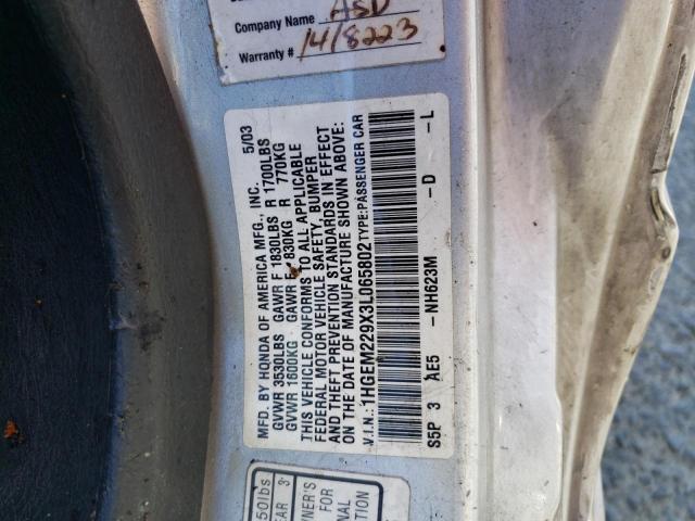 Photo 10 from auction – 2003 HONDA CIVIC EX with VIN 1HGEM229X3L065802