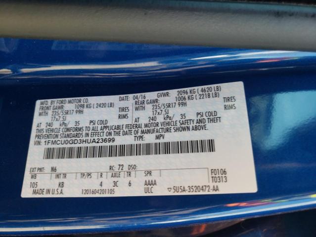 Photo 10 from auction – 2017 FORD ESCAPE SE with VIN 1FMCU0GD3HUA23699